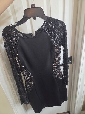 BCX Black Lace-Panel Long Sleeve Bodycon Dress